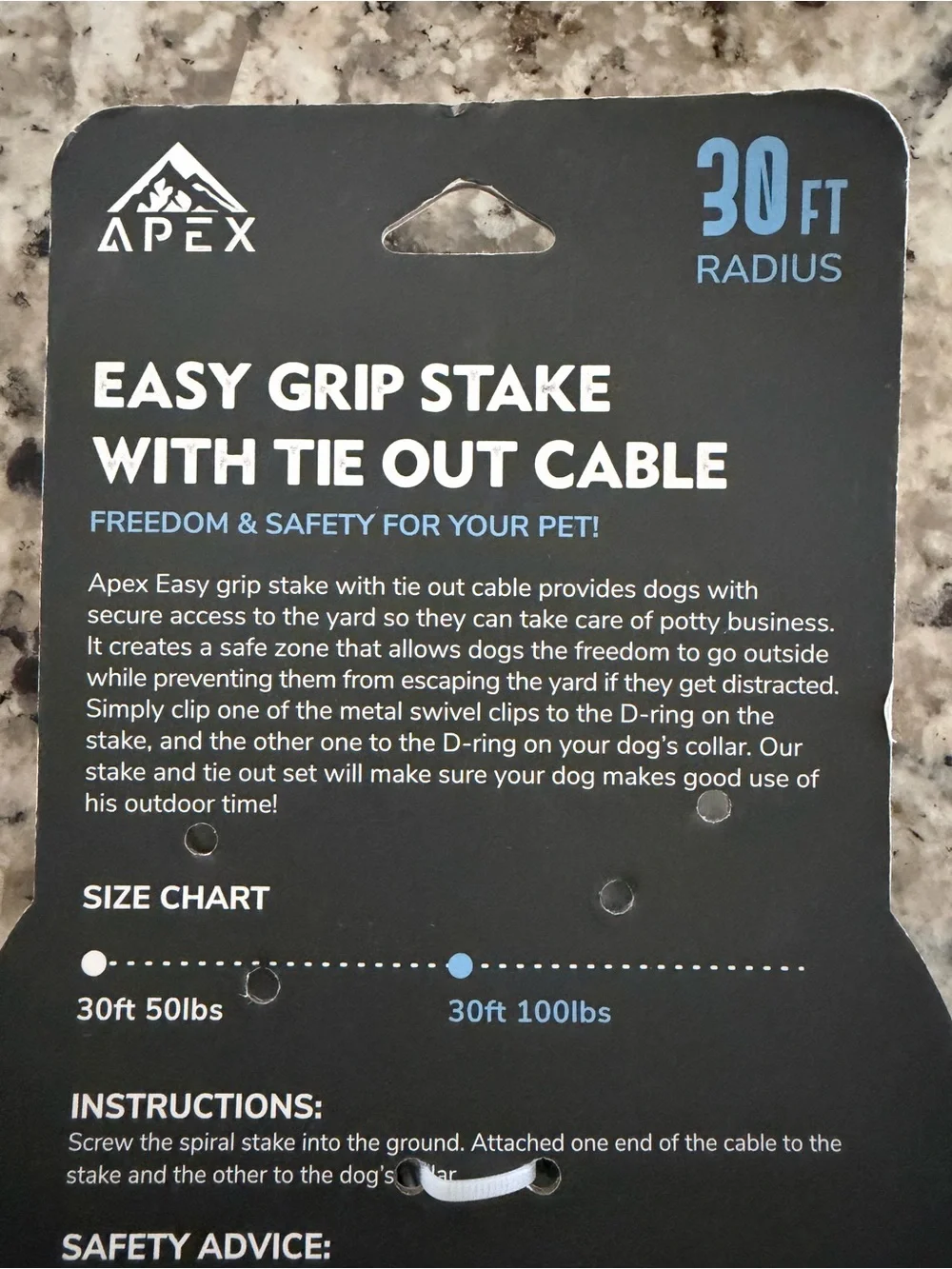 Apex Black & Silver Easy Grip Tie-Out Stake